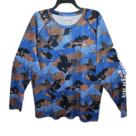Columbia Men's PFG T-Shirt Long Sleeve Gamefish Camouflage Blue Size XL/ TG - Picture 2 of 10